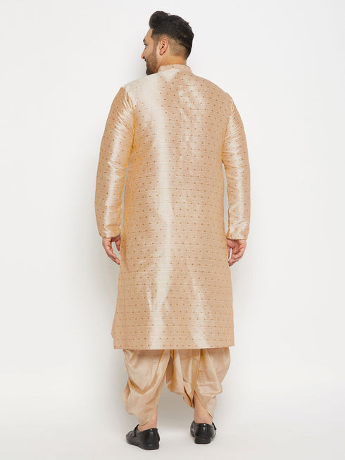 Vastramay Men's Plus Size Gold Zari Weaved Kurta Dhoti Set